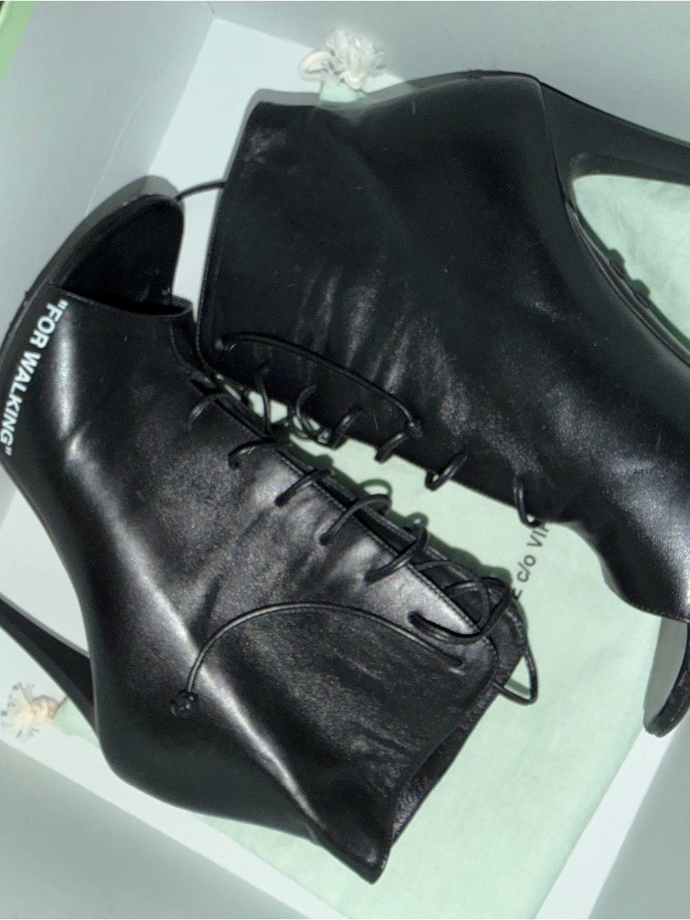 OFF - WHITE Black Lace-Up Peep-Toe Women's Heels